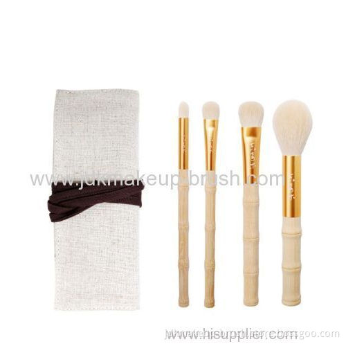 Natural Bamboo Handle 4pcs Makeup Brush Set With Flax Bag